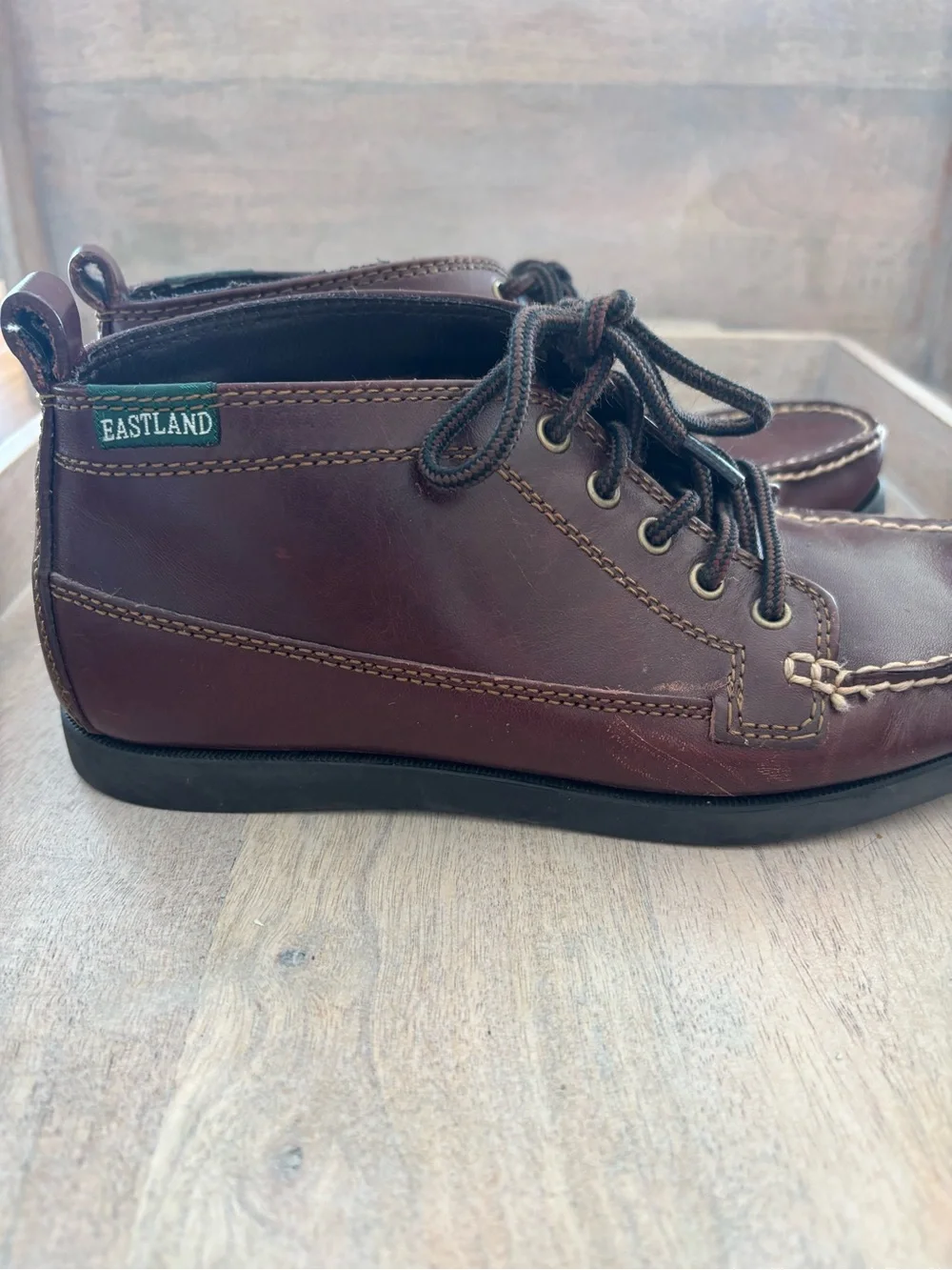 Wmn‎ eastland Seneca Lace-Up Leather Moc Toe Boots limited edition Brown Sz 7.5